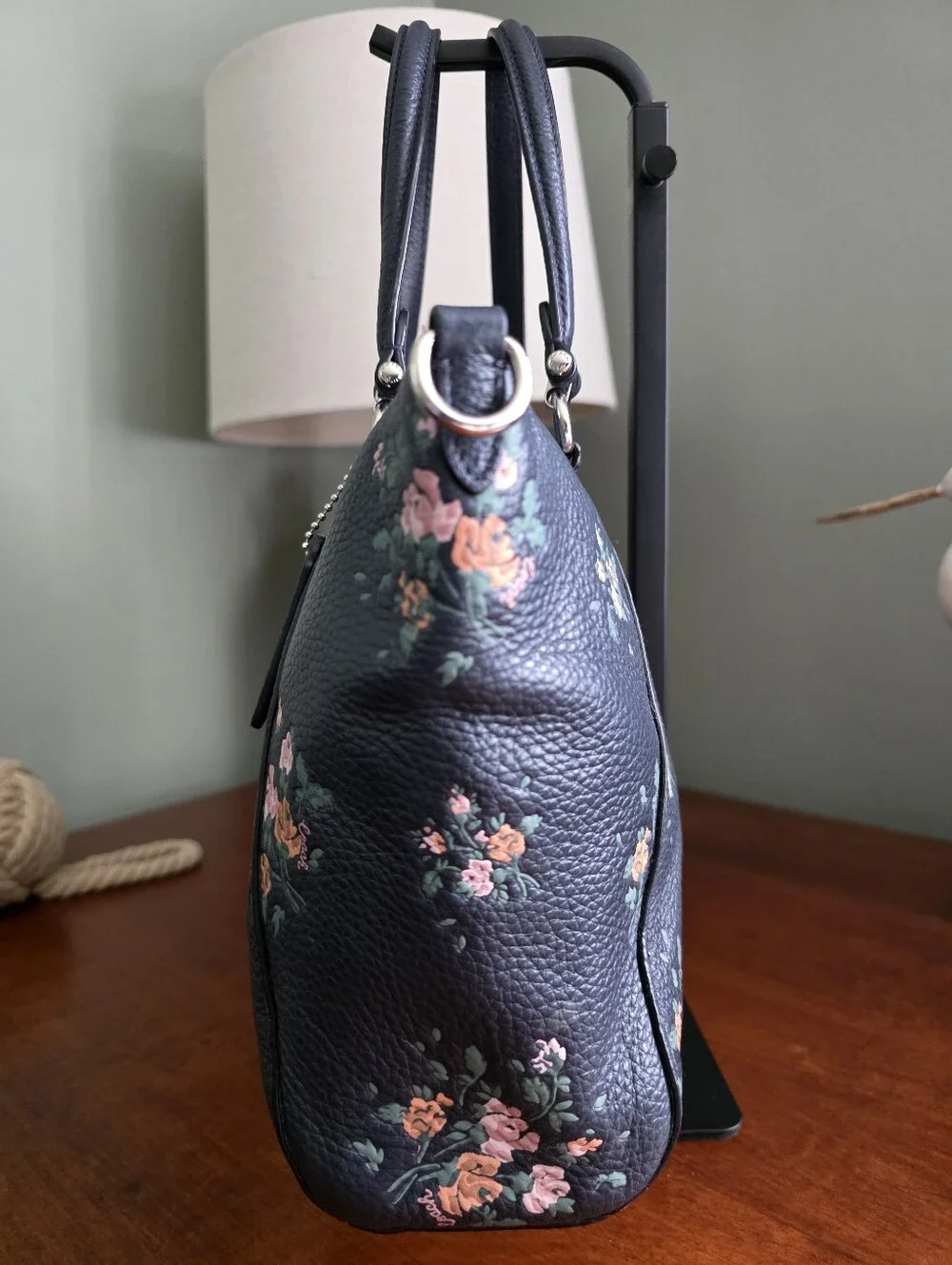 Coach 91603 Prairie Satchel Rose Bouquet Navy Pebbled Leather Crossbody Bag